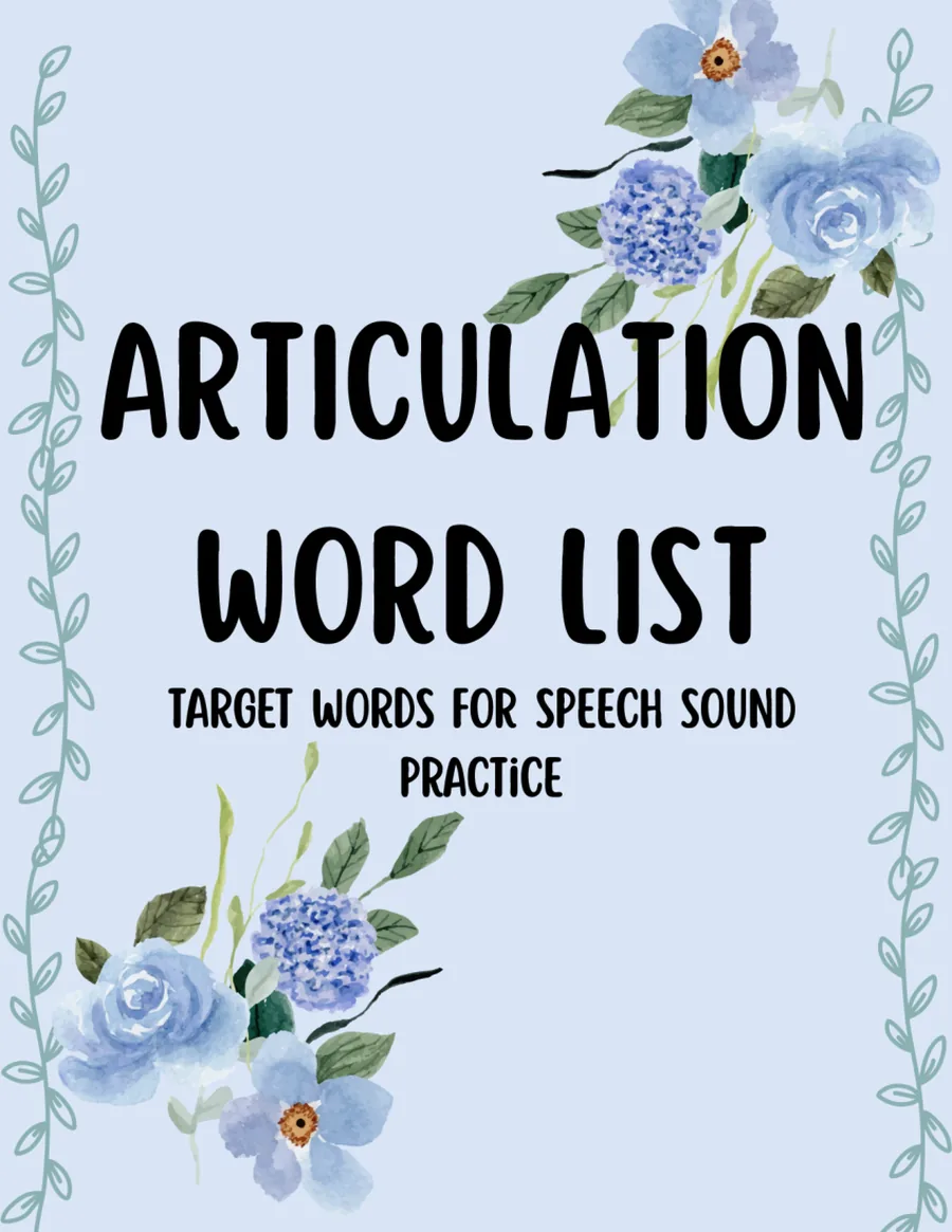 Black-and-white word list for /z/ in initial, medial and final position.