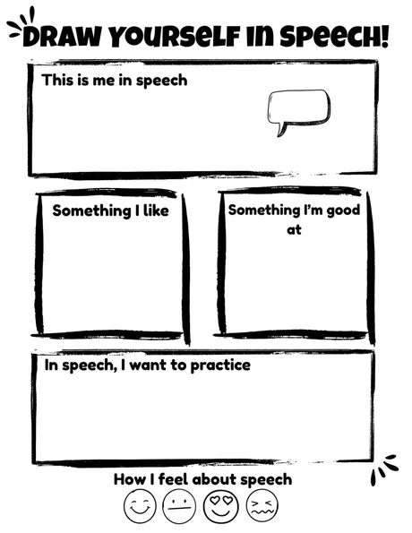 Black-and-white worksheet, draw-yourself boxes with a feelings scale.