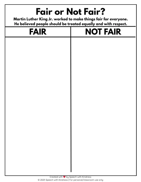 Black-and-white two-column sorting chart headed fair and not fair.