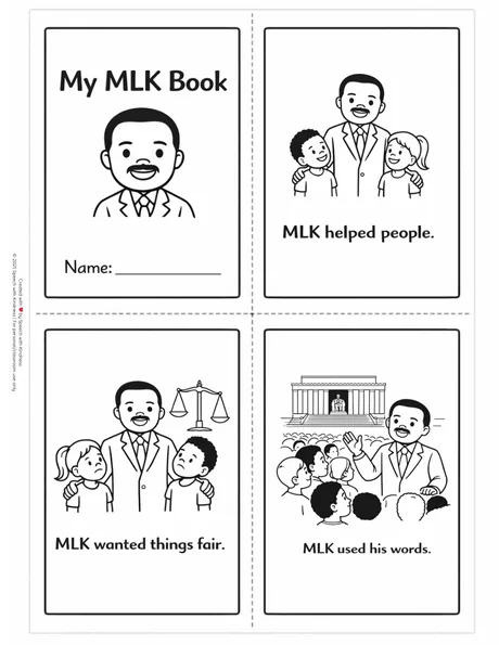 Black-and-white four-panel mini book with one short sentence per picture.