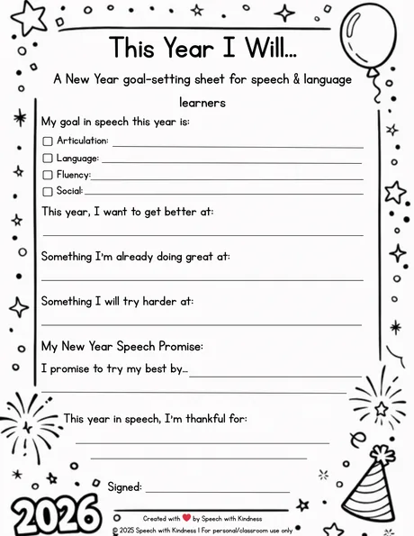 Black-and-white written goal sheet with a speech promise to sign.