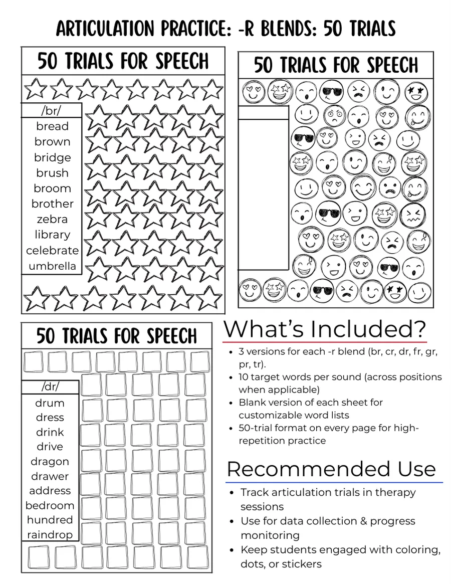 Black-and-white fifty-trial star grid for /gr/ words.