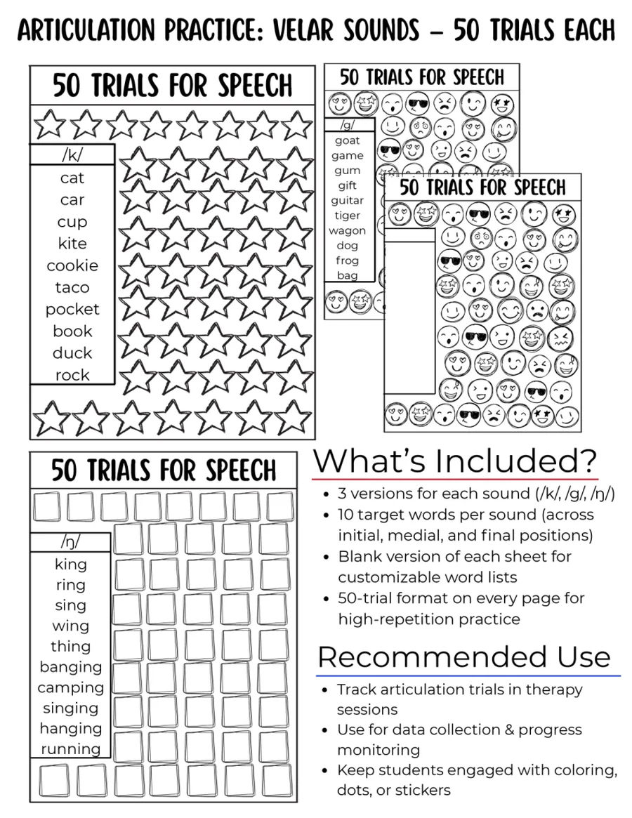 Black-and-white fifty-trial star grid for velar words.