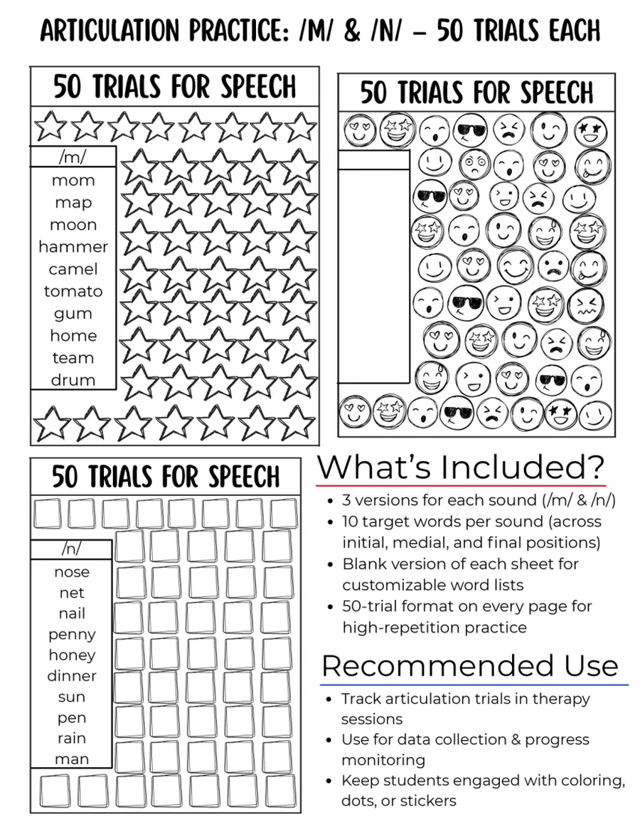 Black-and-white fifty-trial tracking grid for /n/ words.