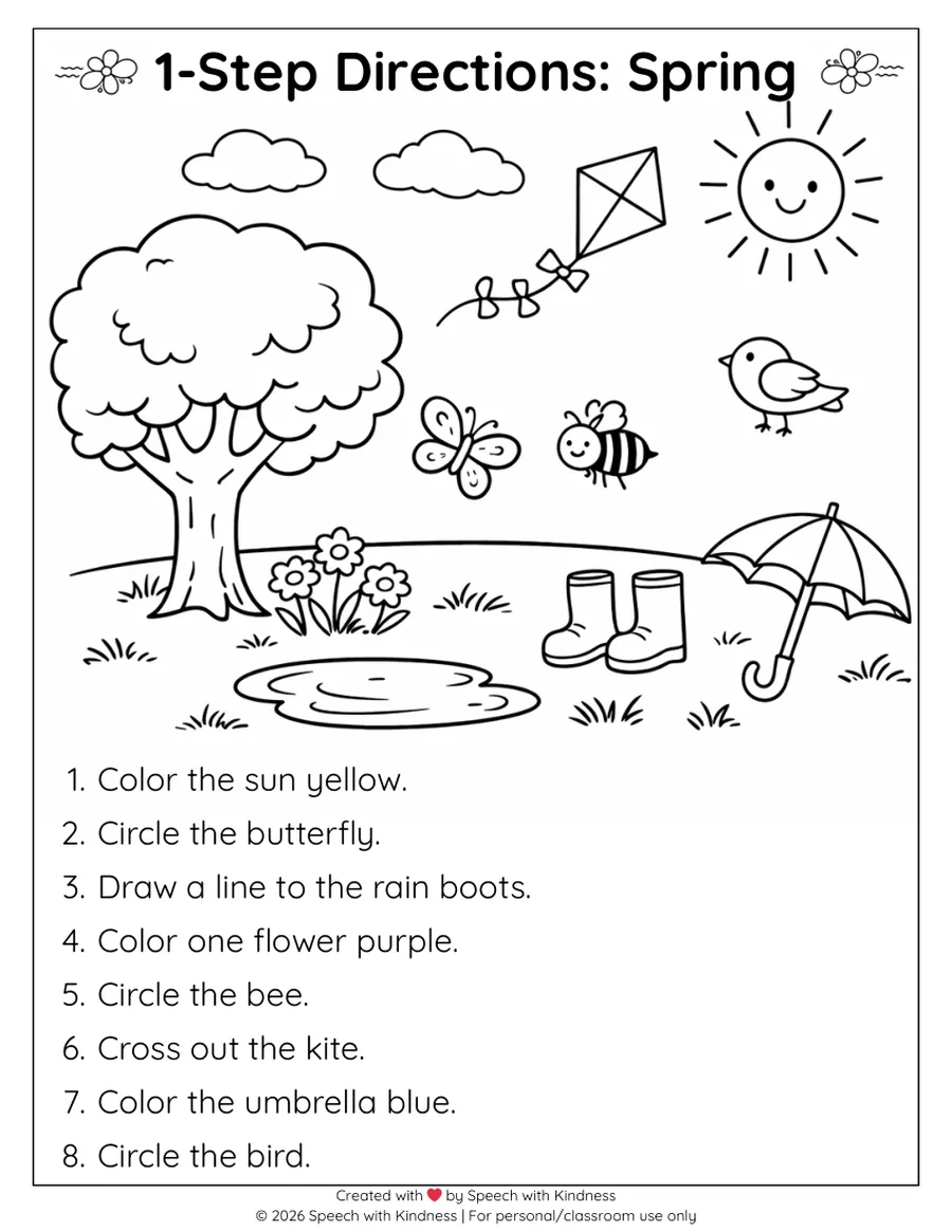 Black-and-white three-step directions page over a spring park scene.