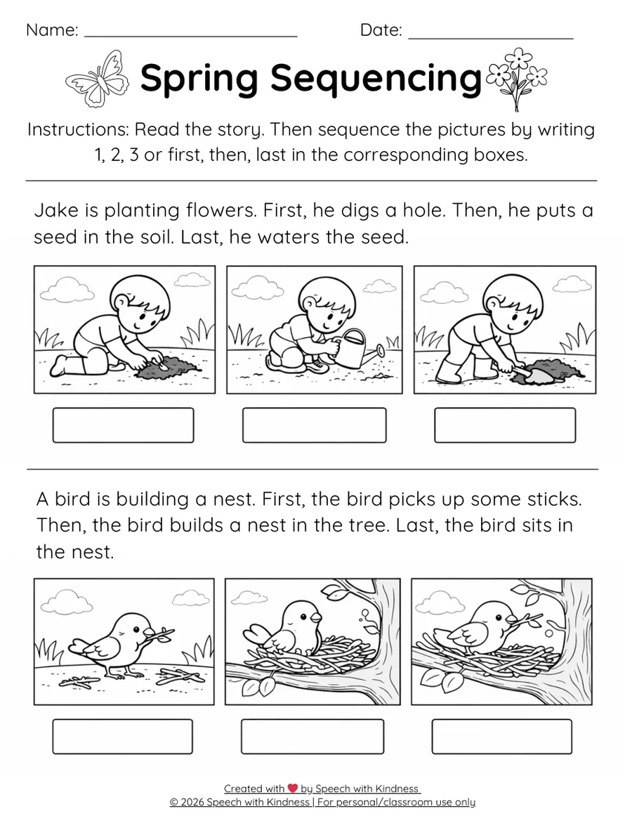 Black-and-white sequencing page, number three pictures first, then, last.
