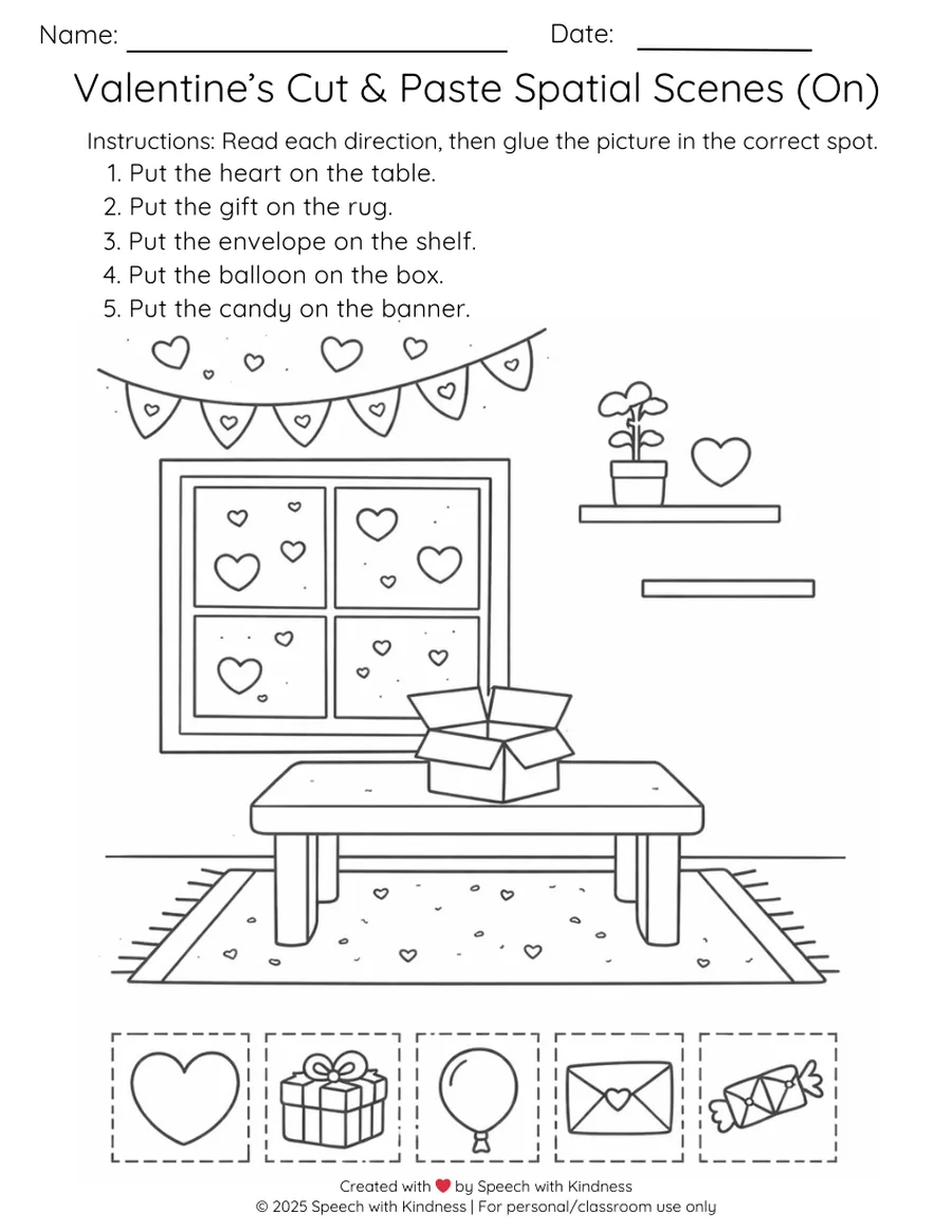 Black-and-white cut-and-paste scene, place five pictures around a room.
