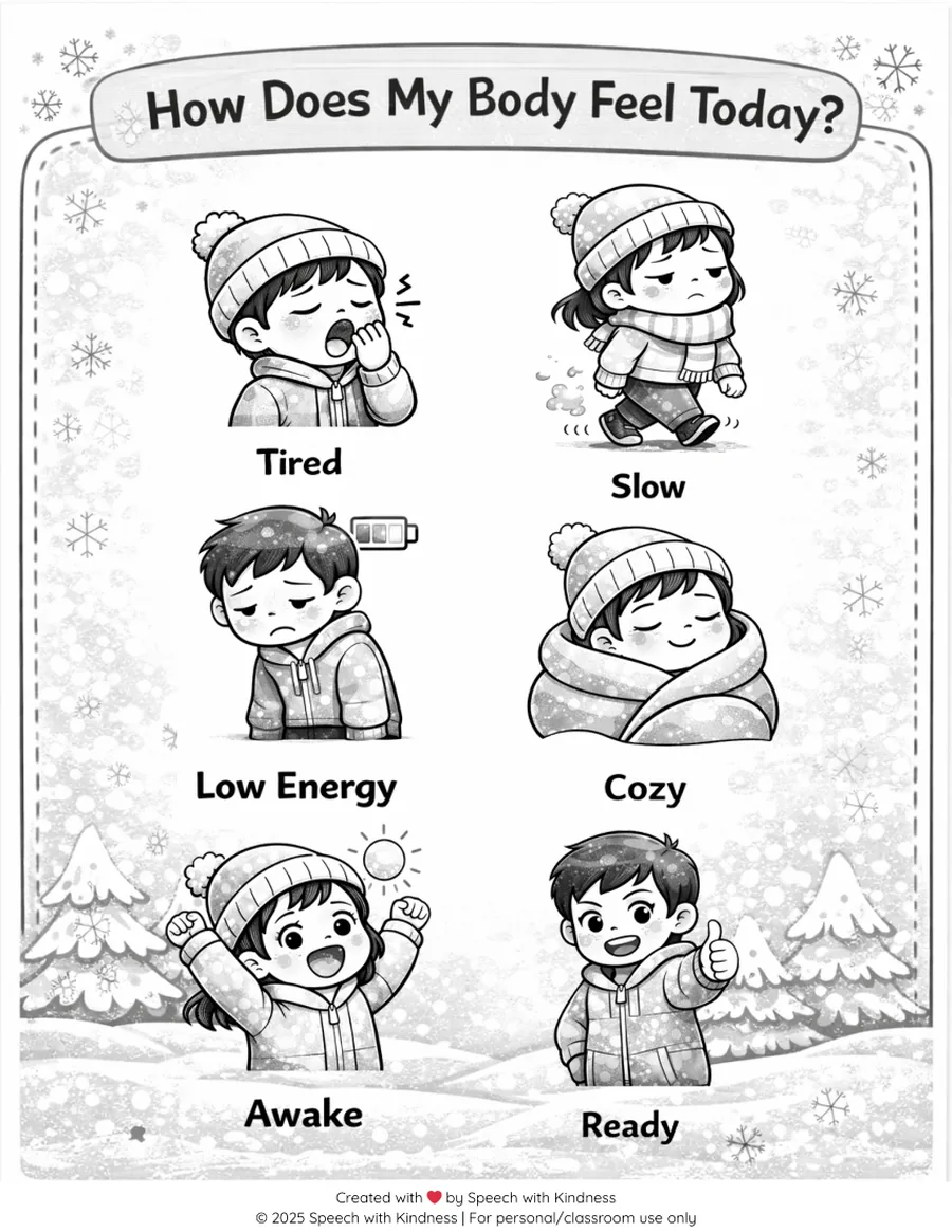 Black-and-white check-in page, what helps my winter brain with a writing line.