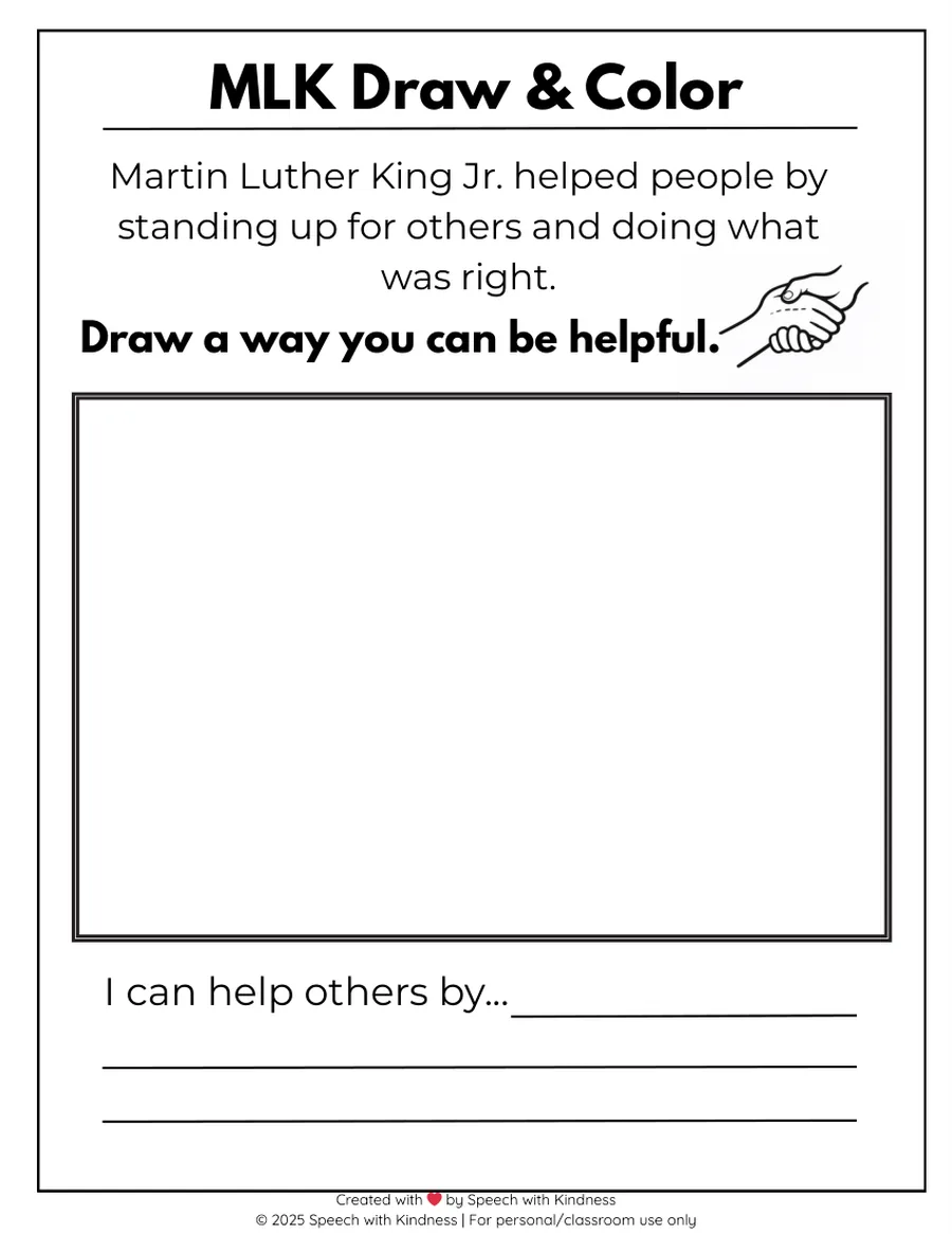 Black-and-white page, draw a way you can be helpful and finish a sentence.