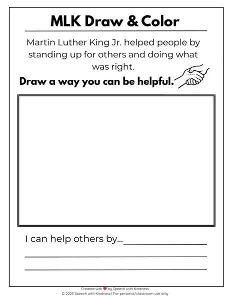 Black-and-white page, draw a way you can be helpful and finish a sentence.