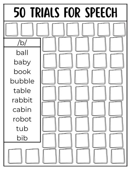 Black-and-white fifty-trial tracking grid for /b/ words.