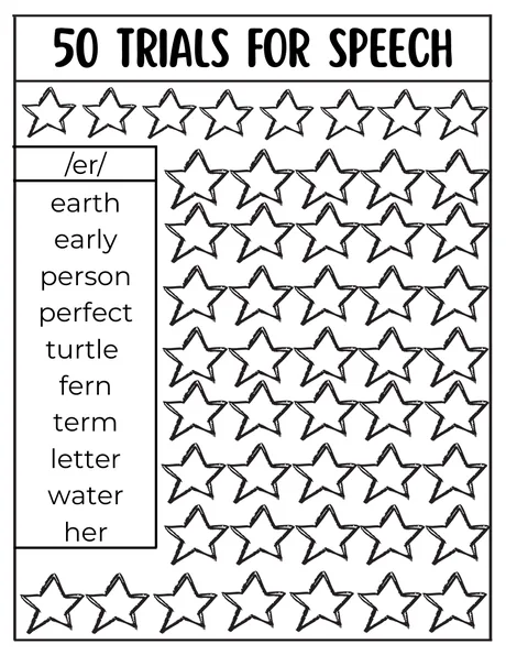 Black-and-white fifty-trial star grid for /er/ words.