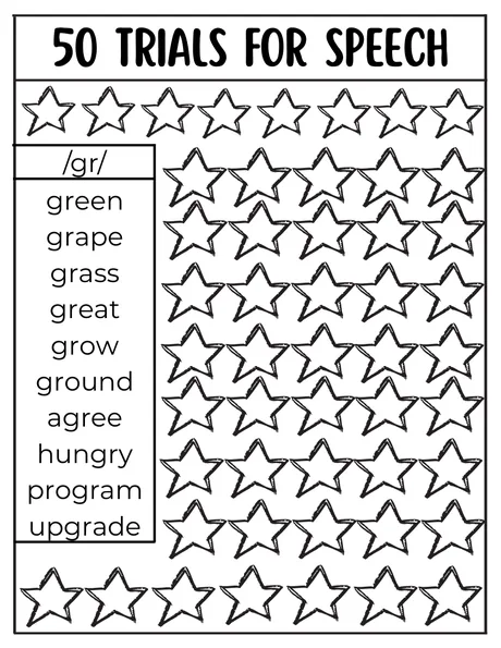 Black-and-white fifty-trial star grid for /gr/ words.