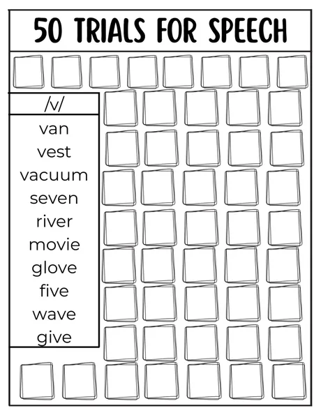 Black-and-white fifty-trial tracking grid for /v/ words.