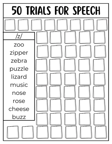 Black-and-white fifty-trial tracking grid for /z/ words.