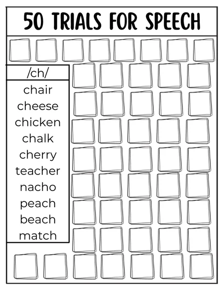 Black-and-white fifty-trial tracking grid for /ch/ words.