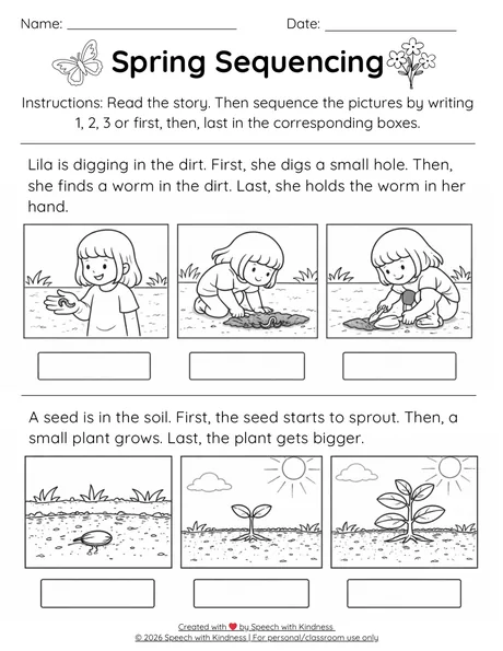 Black-and-white sequencing page, number three pictures first, then, last.
