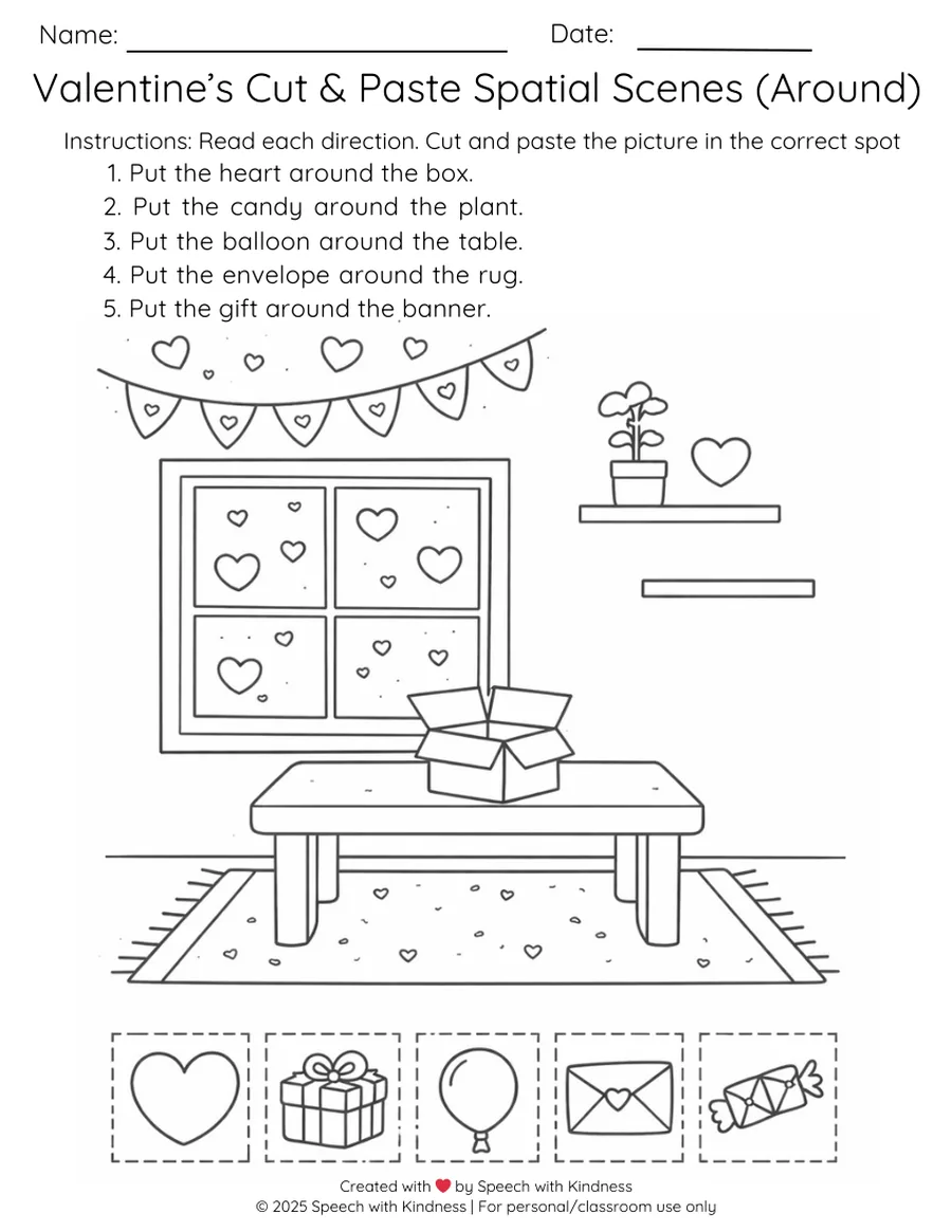 Black-and-white cut-and-paste scene, place five pictures around a room.