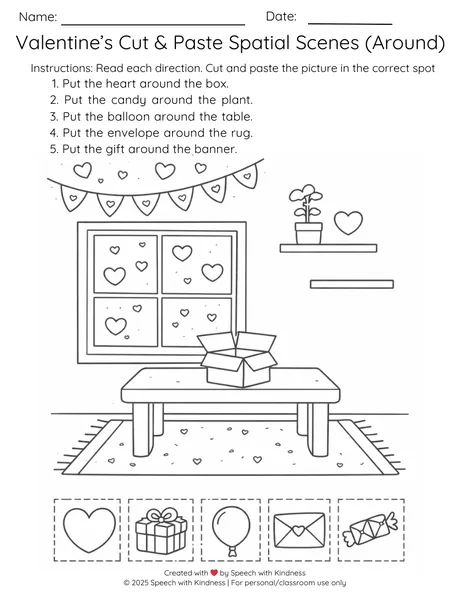 Black-and-white cut-and-paste scene, place five pictures around a room.