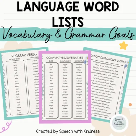 Sample lists shown for regular verbs, comparatives and two-step directions.