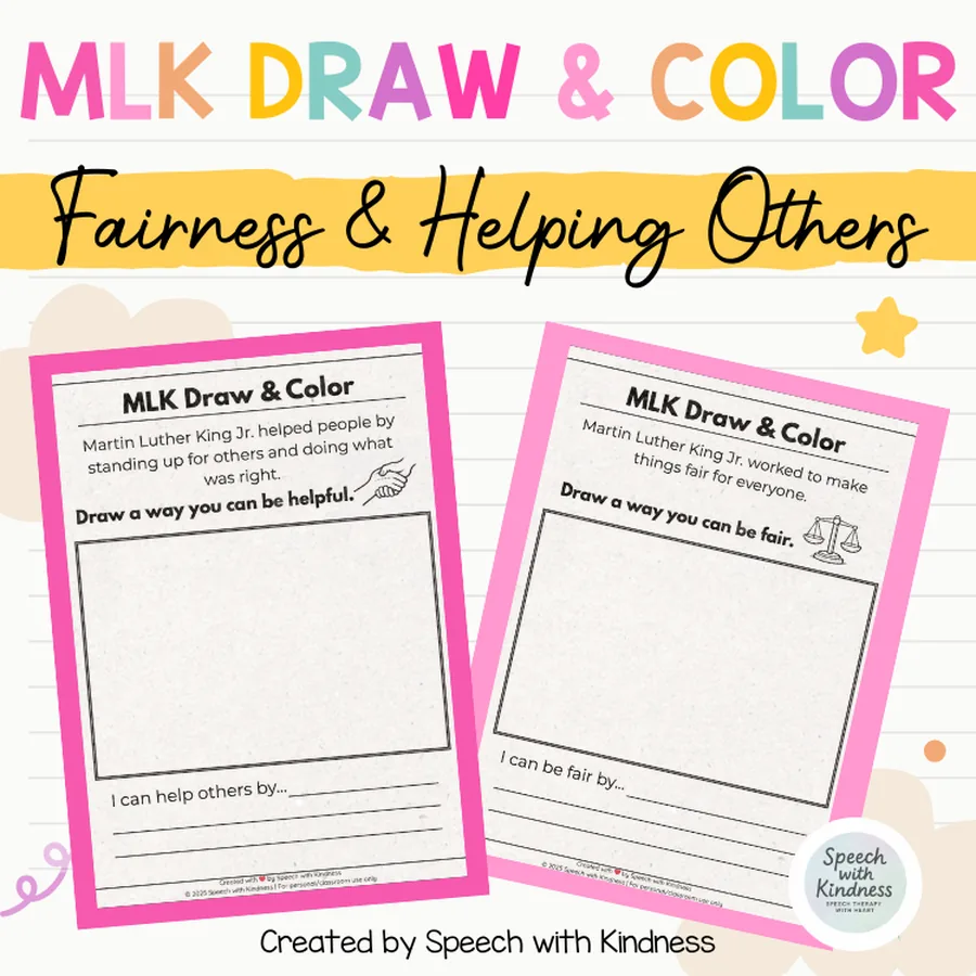 Two prompts: draw a way you can be helpful, and a way you can be fair.