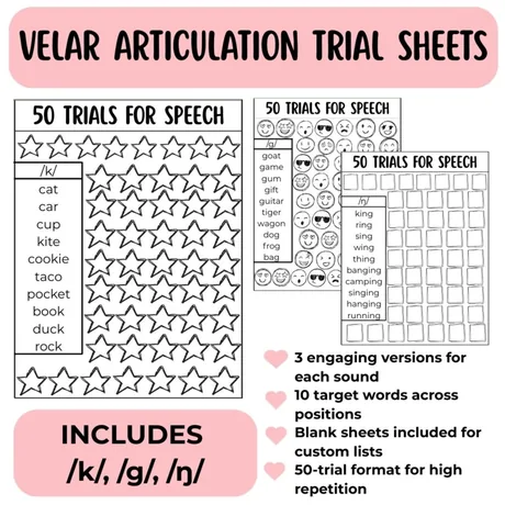 Sample targets run cookie, taco, wagon and duck, with a blank customisable sheet.