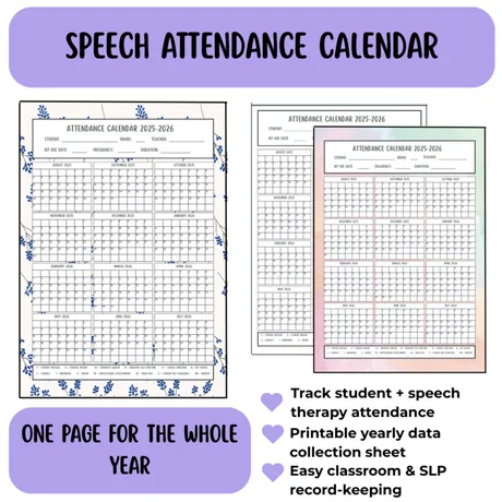 One page for the whole year, tracking both student and speech attendance.