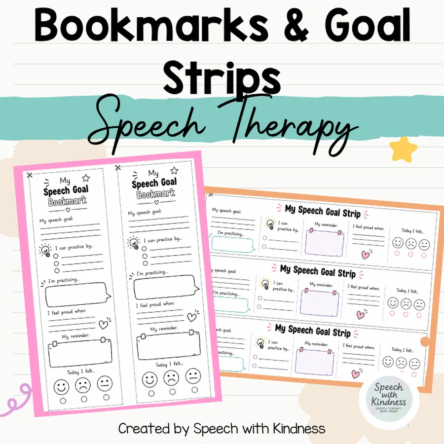 Bookmarks and goal strips with a practice reminder and a feelings scale.