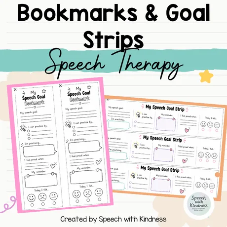 Bookmarks and goal strips with a practice reminder and a feelings scale.