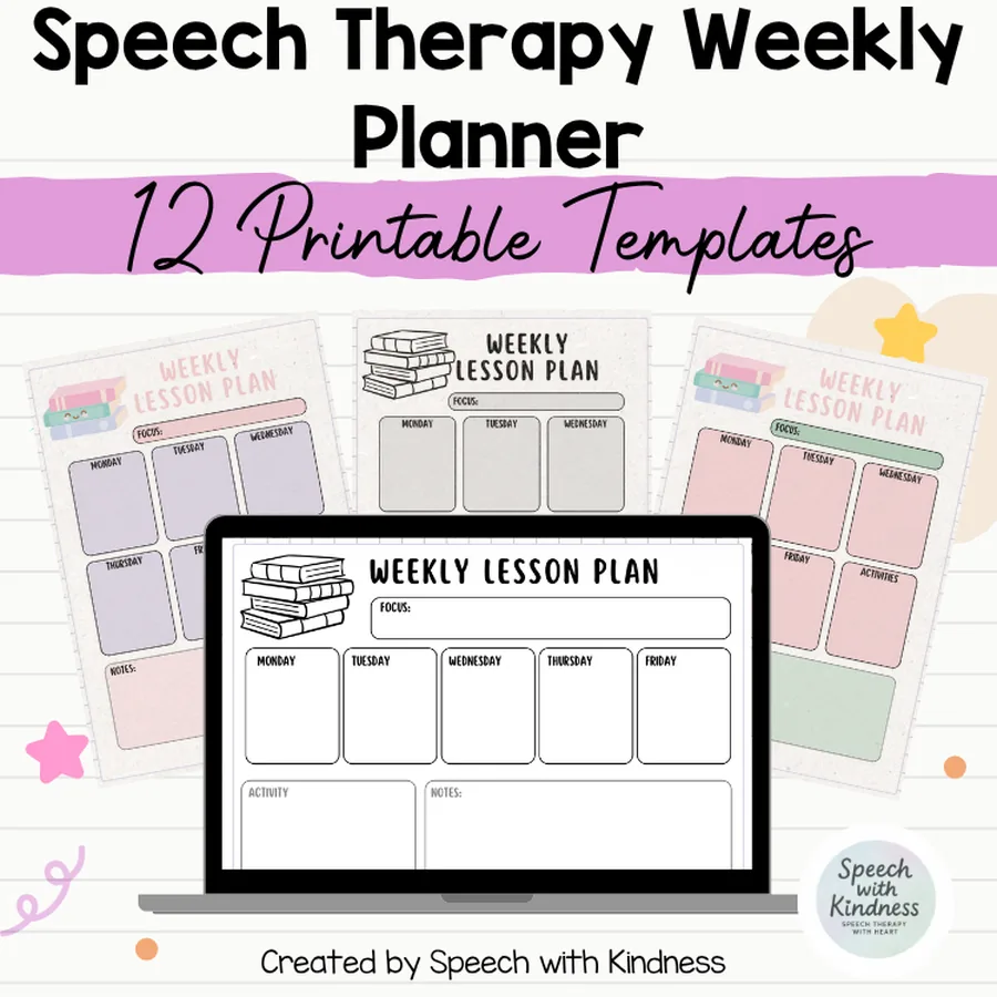 Weekly grid with Monday to Friday columns and a notes panel.