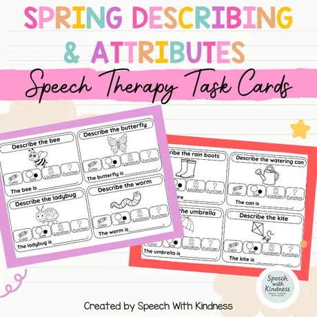 Task cards prompting colour, size, location and function for each item.