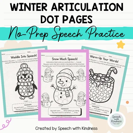 Three dot pages: a penguin, a snowman and a mug of cocoa.