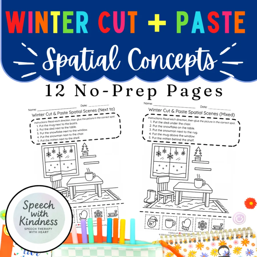 Badged 12 no-prep pages of cut-and-paste winter scenes.
