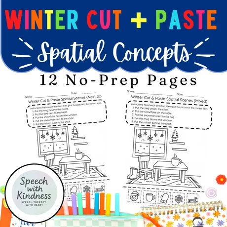 Badged 12 no-prep pages of cut-and-paste winter scenes.